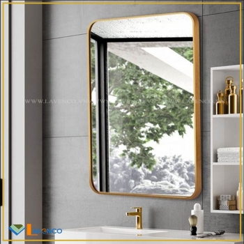 Gương khung nhôm hợp kim màu vàng bo góc R600*C800